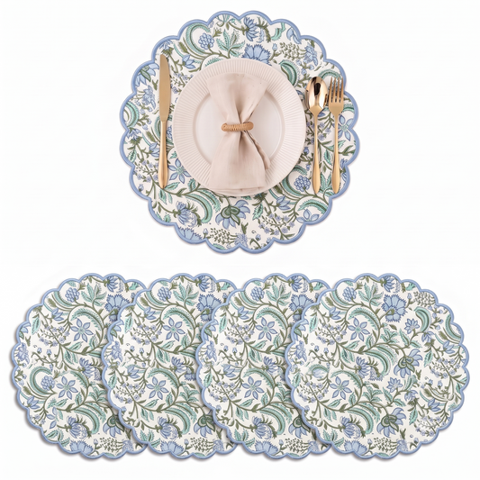 Columbia Blue Round Placemat Ridhi Block Print