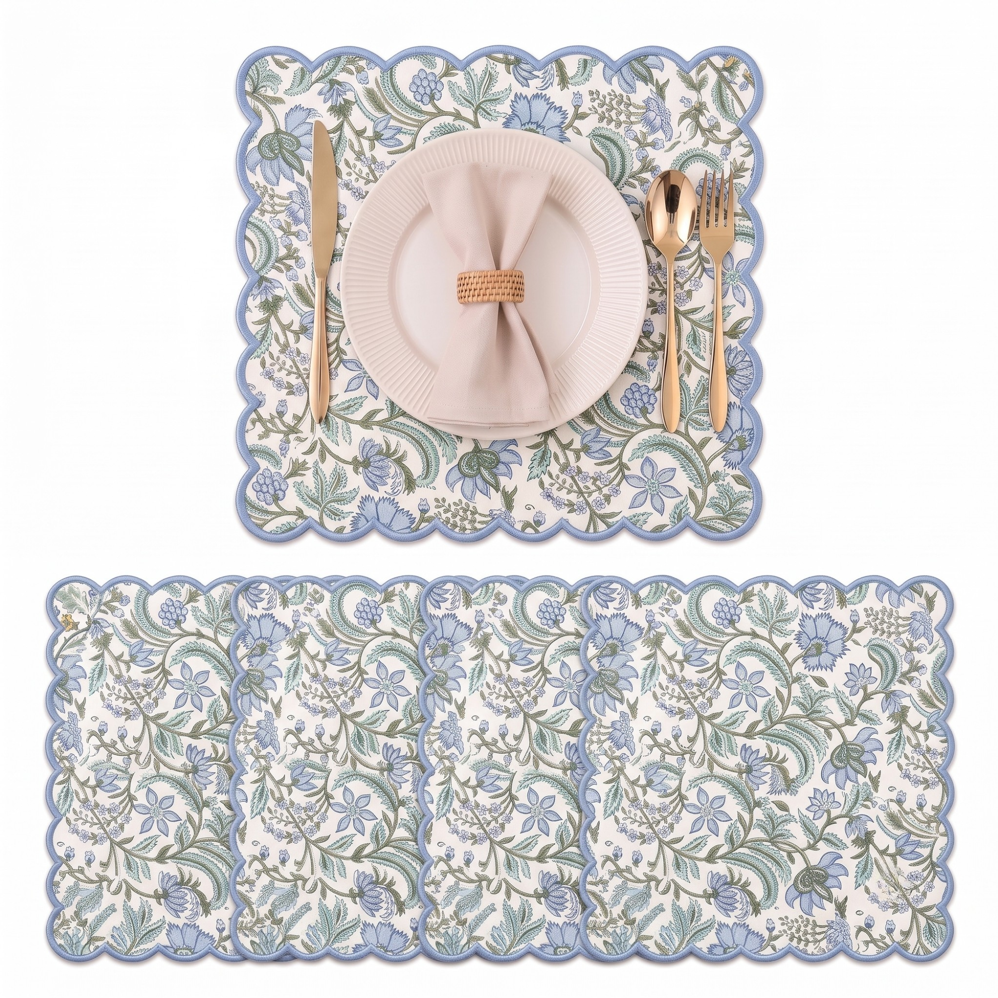 Columbia Blue Round Placemat Ridhi Block Print