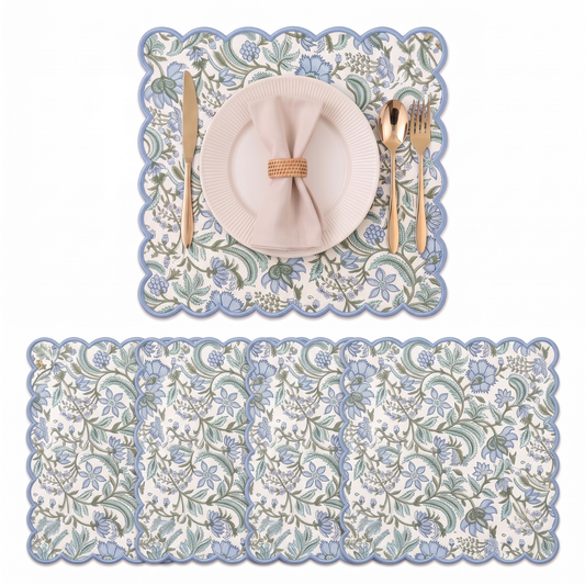 Columbia Blue Round Placemat Ridhi Block Print