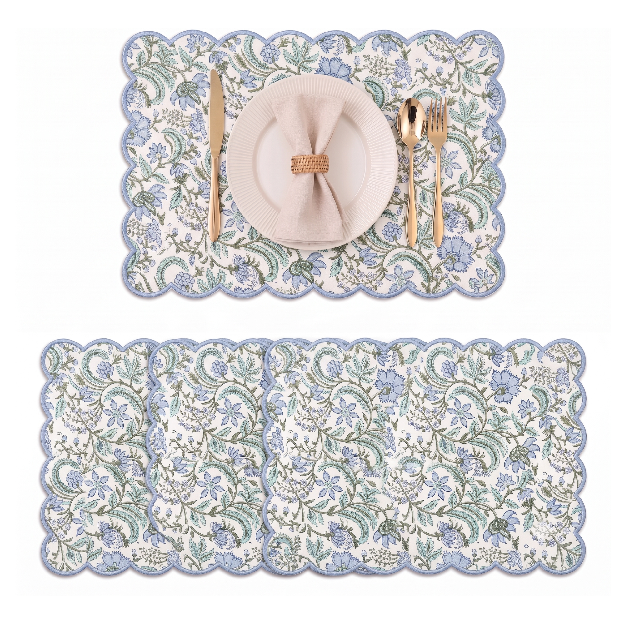Columbia Blue Round Placemat Ridhi Block Print