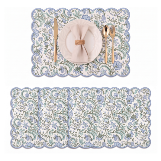 Columbia Blue Round Placemat Ridhi Block Print