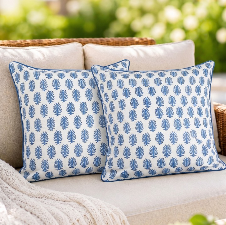 Cerulean Blue Piping Pillow Cover
