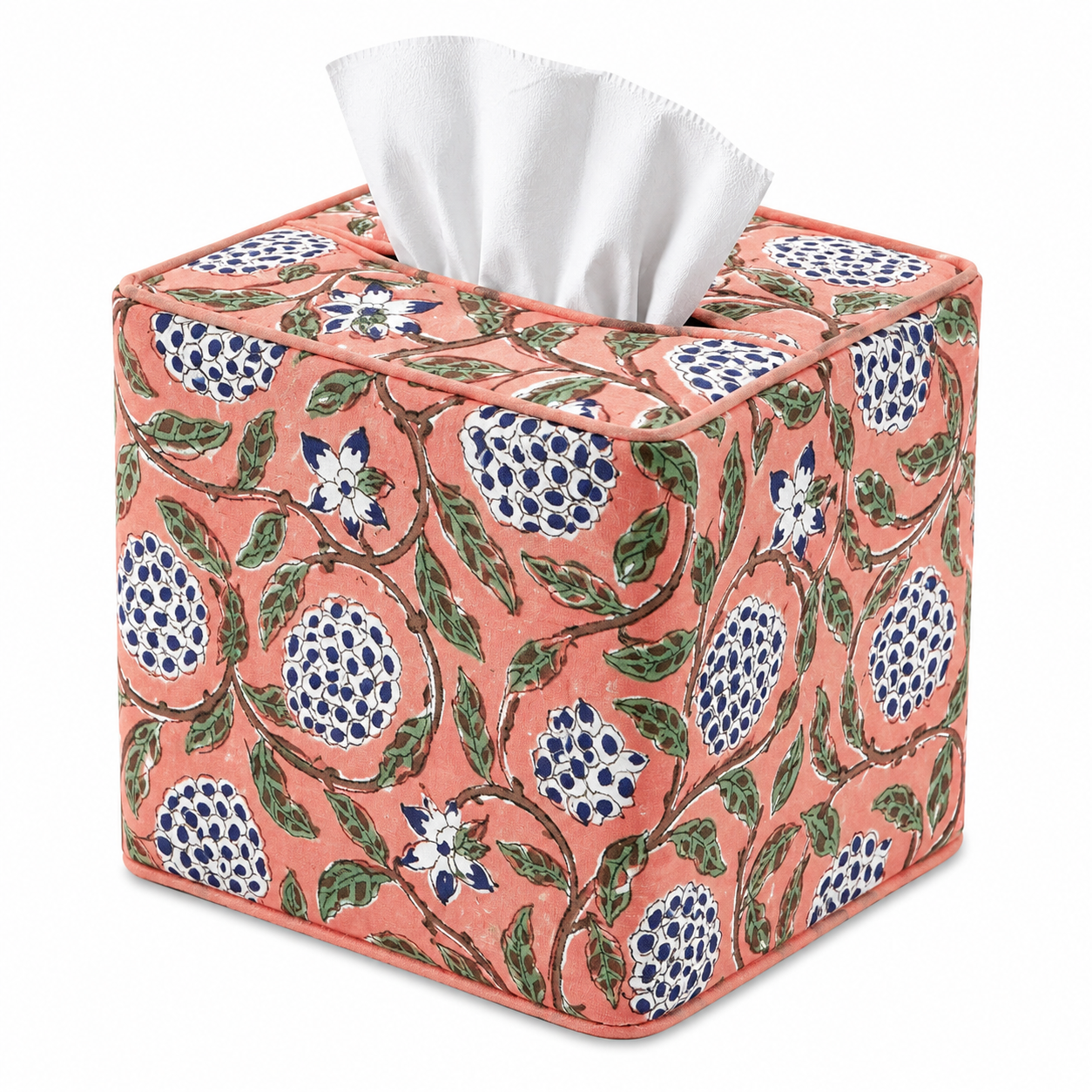 Dark Salmon Pink Tissue Box Cover Ridhi Block Print