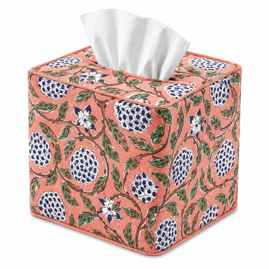 Dark Salmon Pink Tissue Box Cover Ridhi Block Print