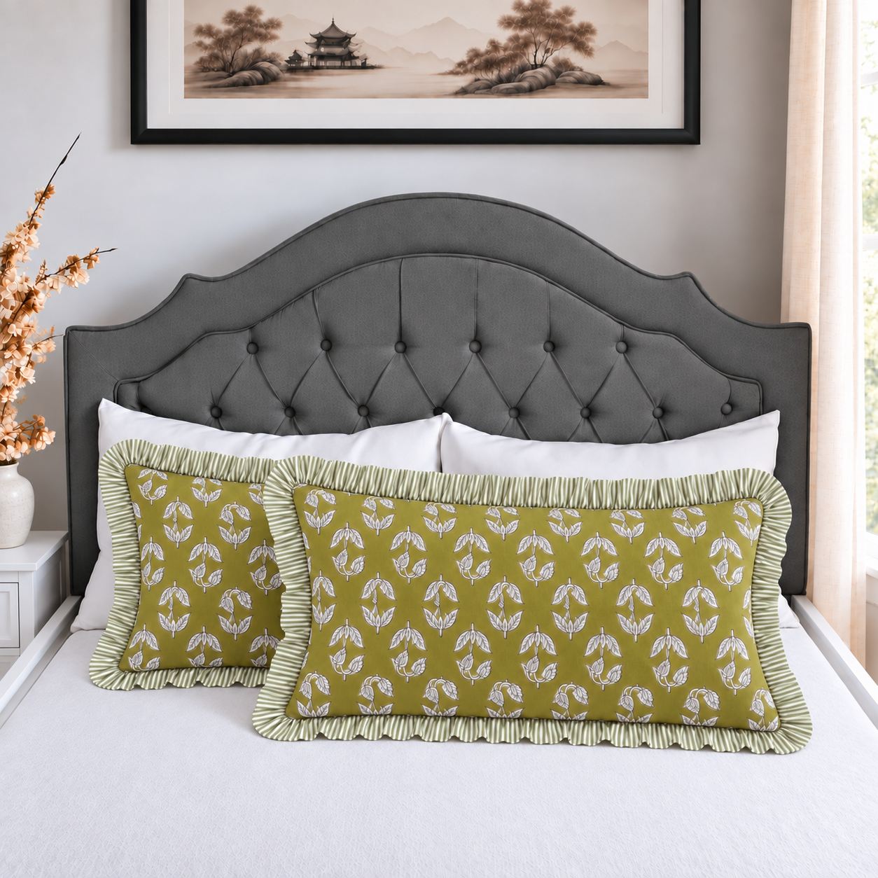 Wild Olive Bed Pillow Cover Ridhi Block Print