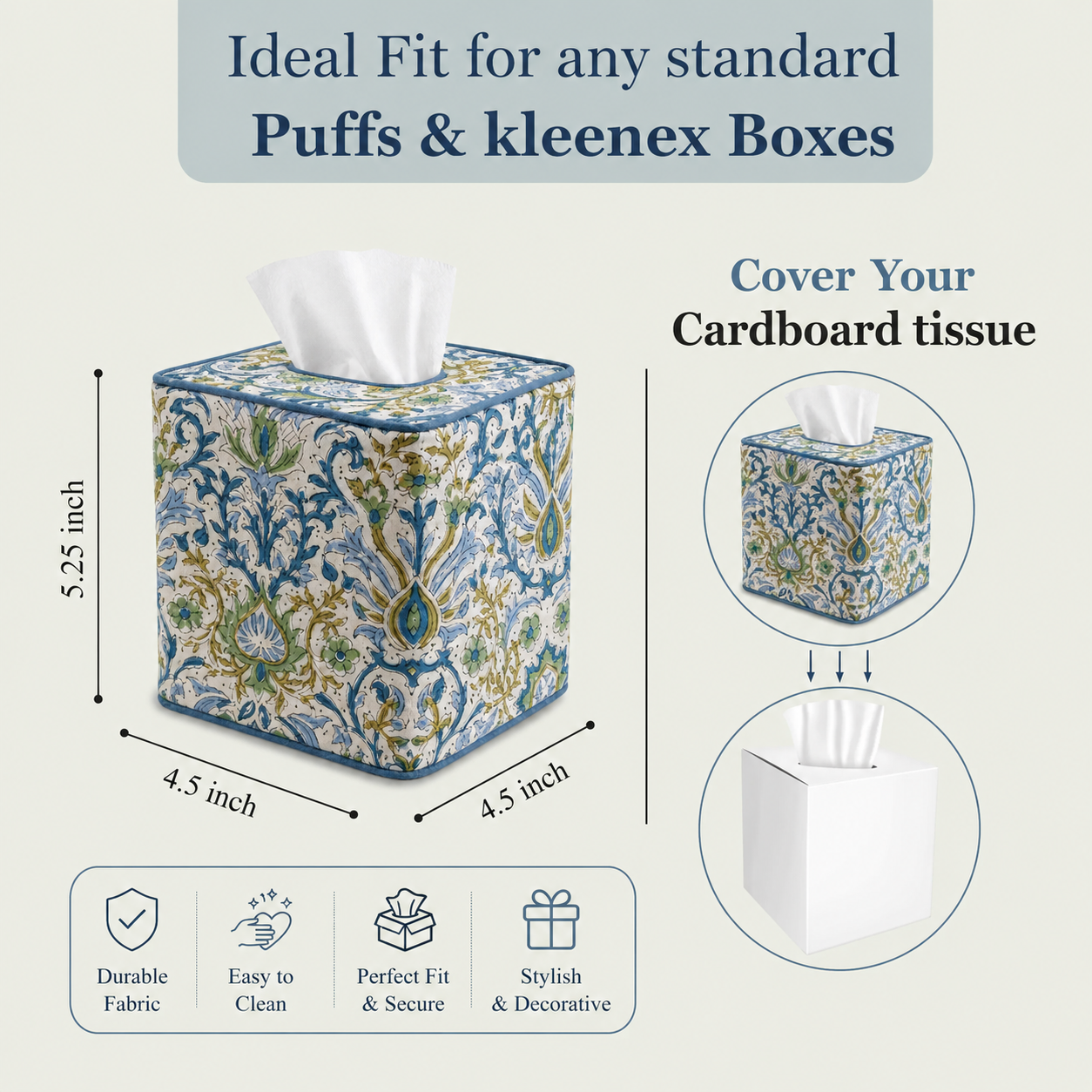Indigo floral tissue box cover Ridhi Block Print