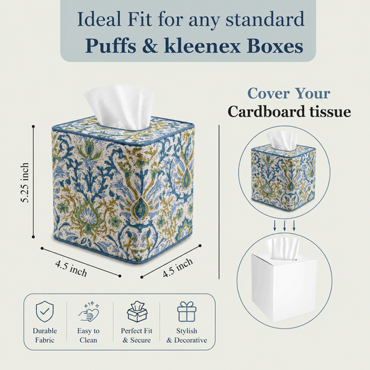 Indigo floral tissue box cover Ridhi Block Print