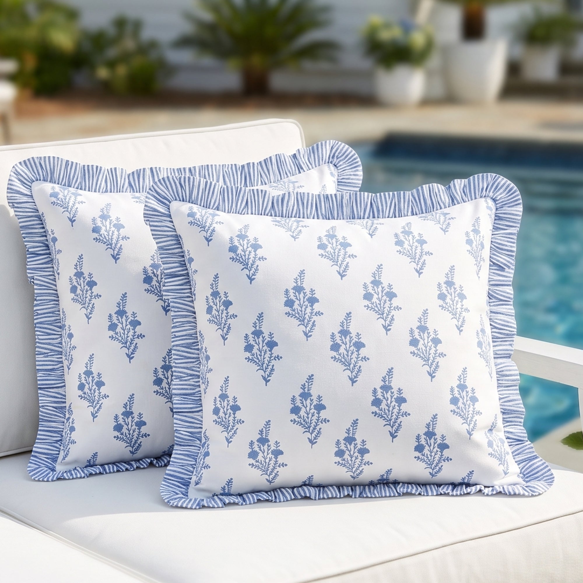 Coastal Blue Ruffle Pillow Cover RIDHI