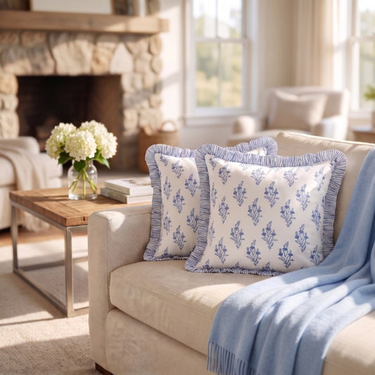 Coastal Blue Ruffle Pillow Cover RIDHI