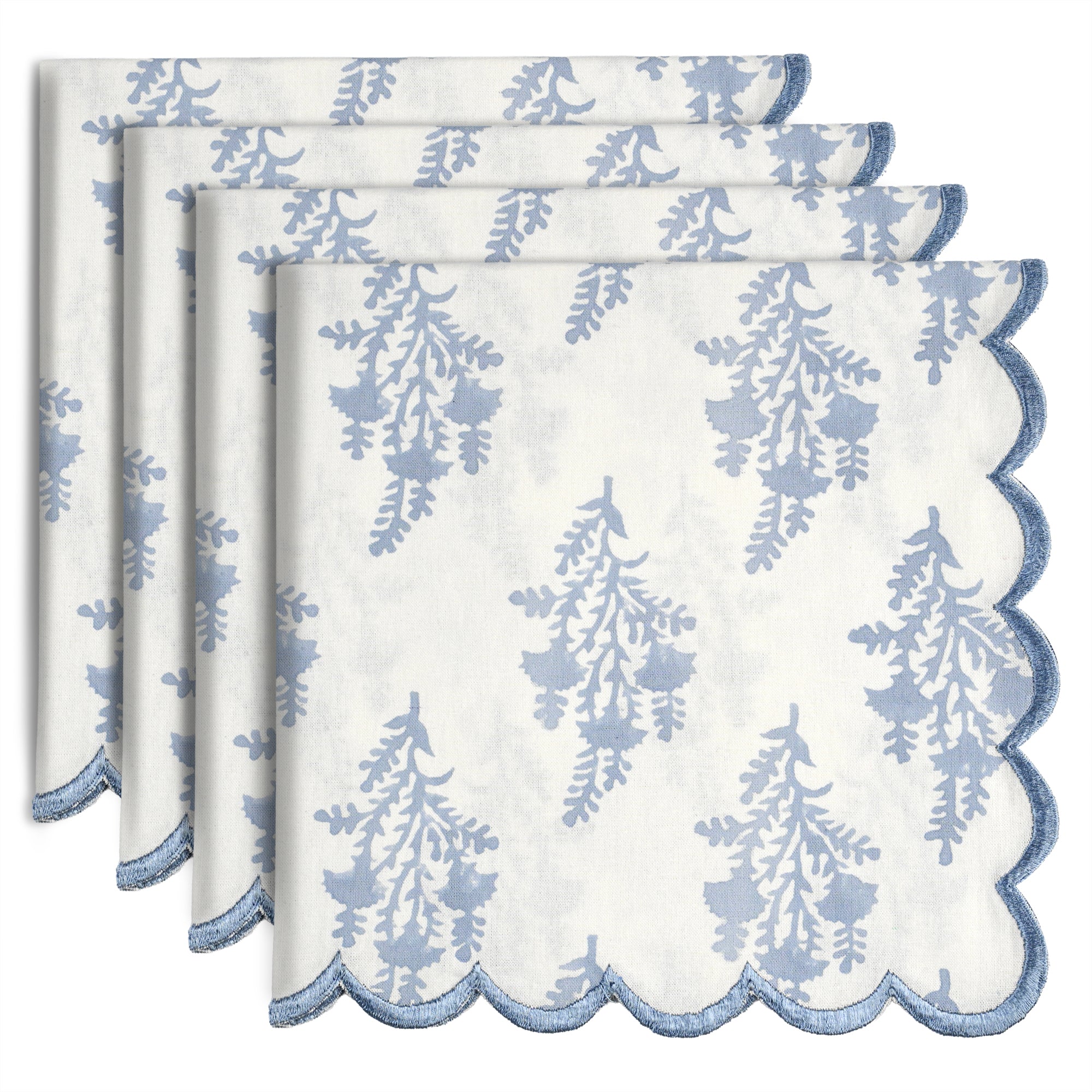 Coastal Blue Embroidery Napkins Ridhi Block Print