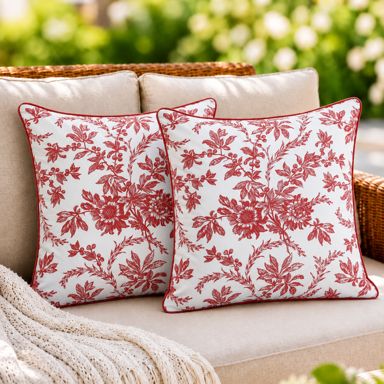 Coral Pink Piping Pillow Cover