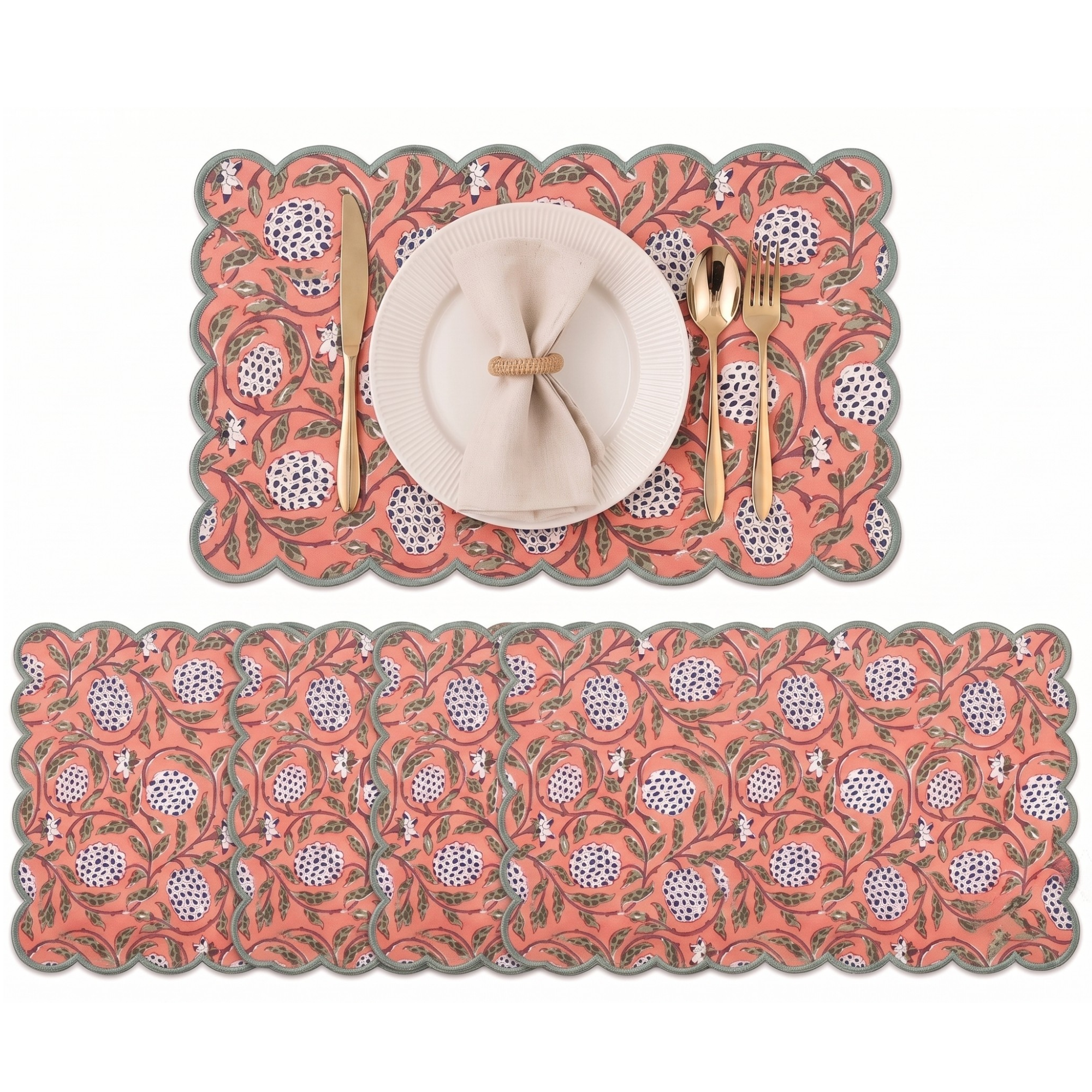 Dark Salmon Round Placemat Ridhi Block Print