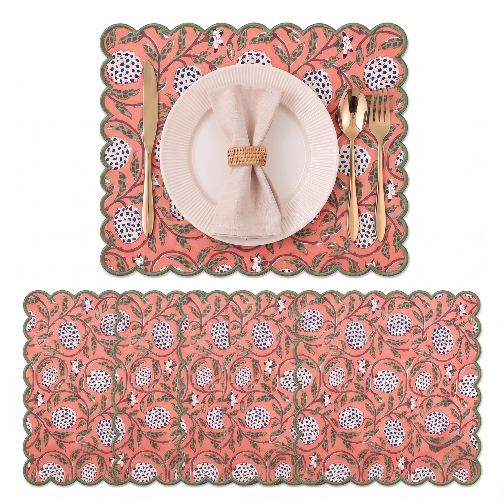 Dark Salmon Round Placemat Ridhi Block Print