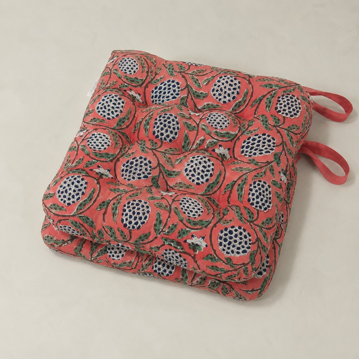 Dark Salmon Pink Chair Cushion Ridhi Block Print