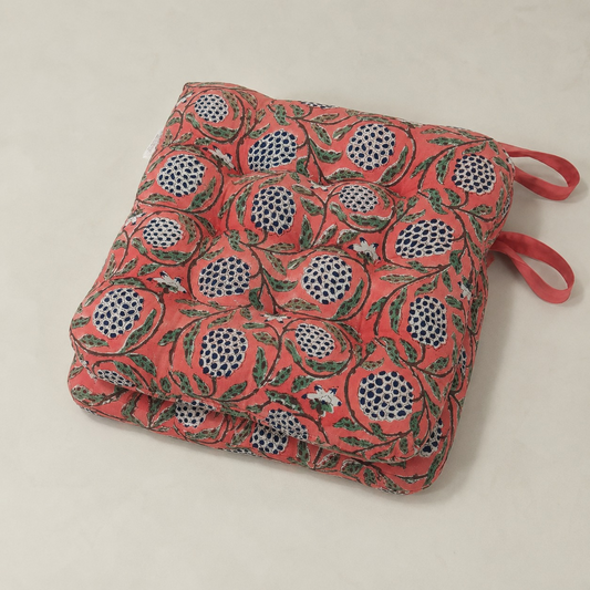 Dark Salmon Pink Chair Cushion Ridhi Block Print