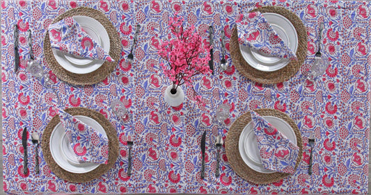 Pigeon Blue and Flamingo Pink Square Tablecloth Ridhi Block Print