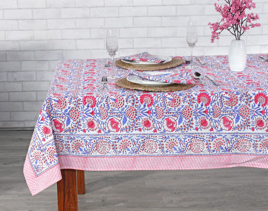 Pigeon Blue and Flamingo Pink Square Tablecloth Ridhi Block Print