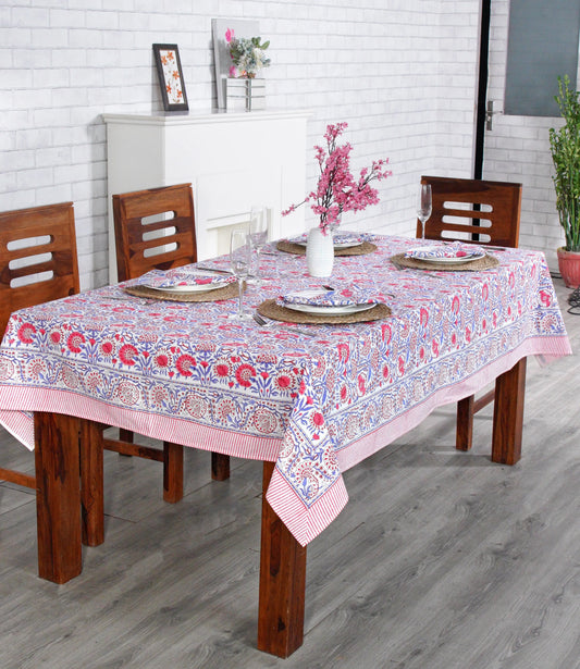 Pigeon Blue and Flamingo Pink Square Tablecloth Ridhi Block Print