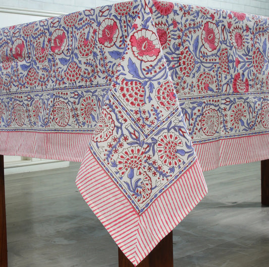 Pigeon Blue and Flamingo Pink Square Tablecloth Ridhi Block Print