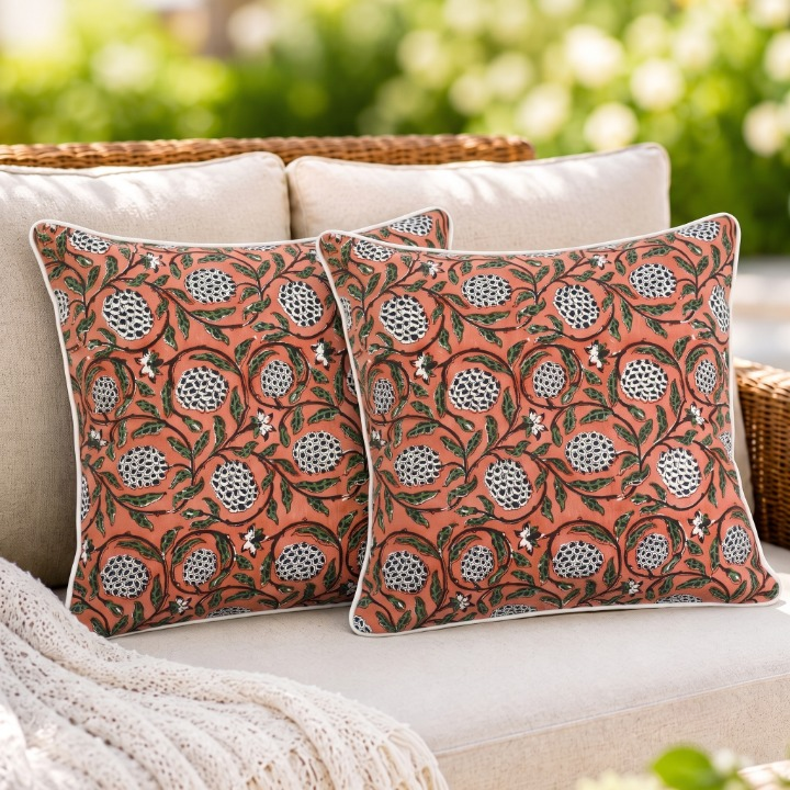 Dark Salmon Pink Piping Pillow Cover