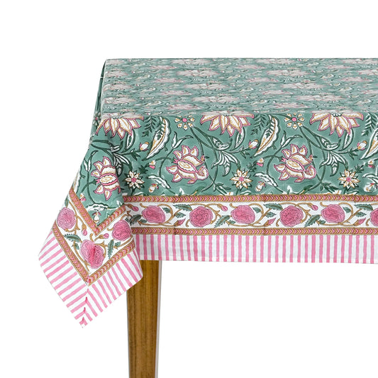 Viridian Green Square Tablecloth - Ridhi Block Print