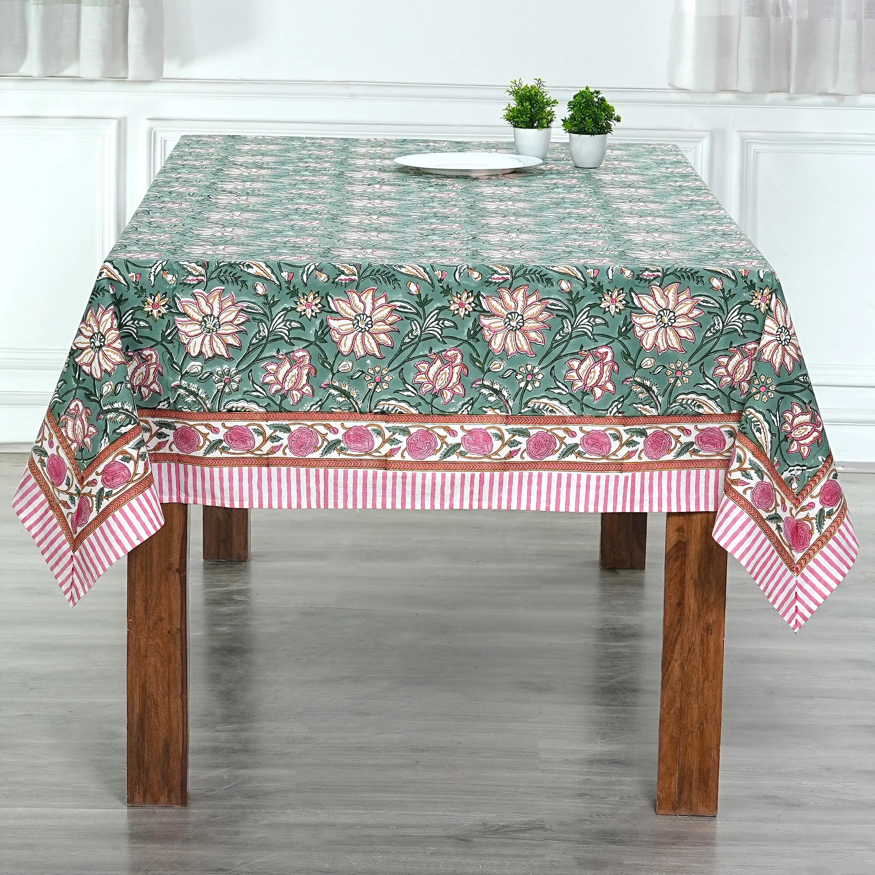 Viridian Green Square Tablecloth - Ridhi Block Print