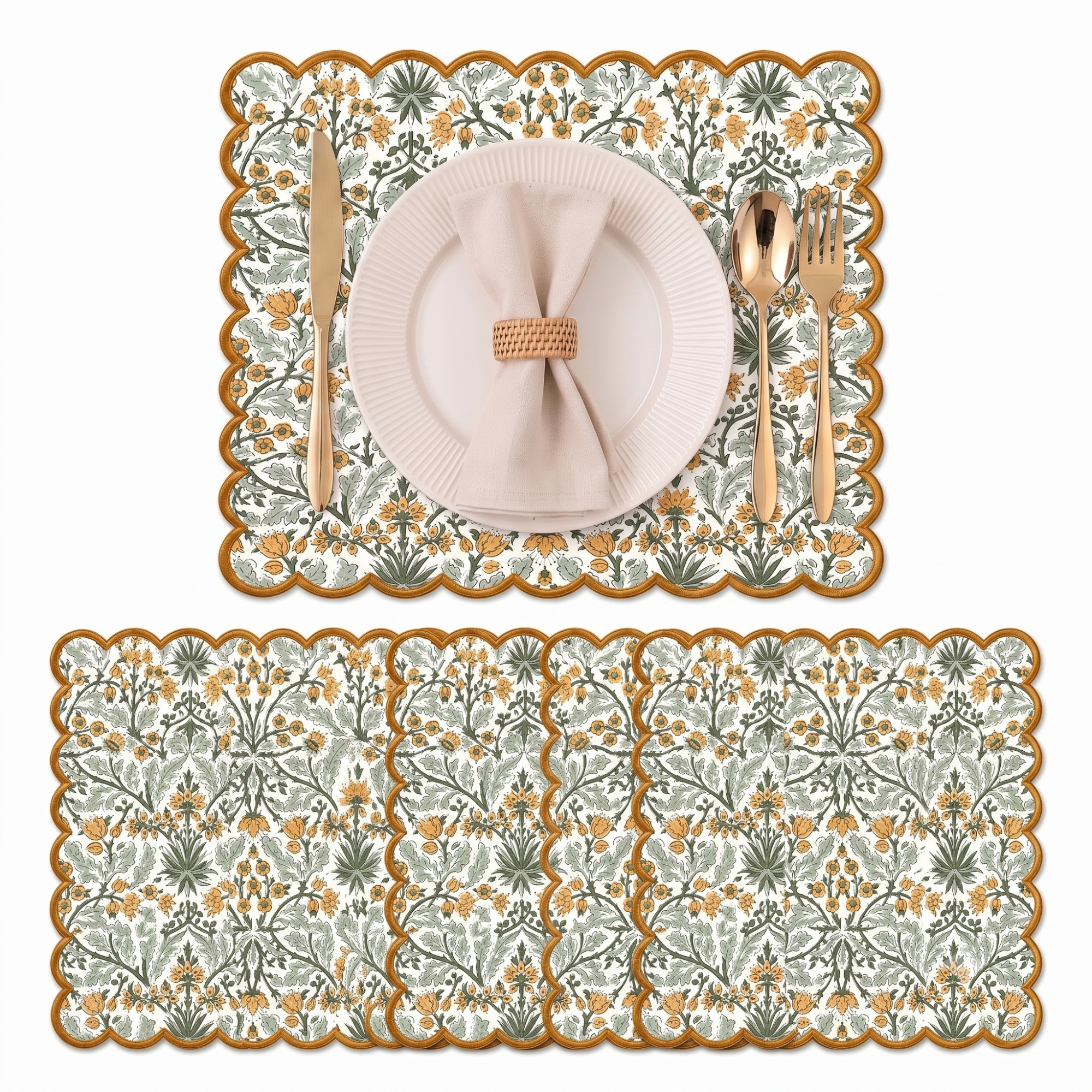 Goldenrod Yellow Round Placemat Ridhi Block Print