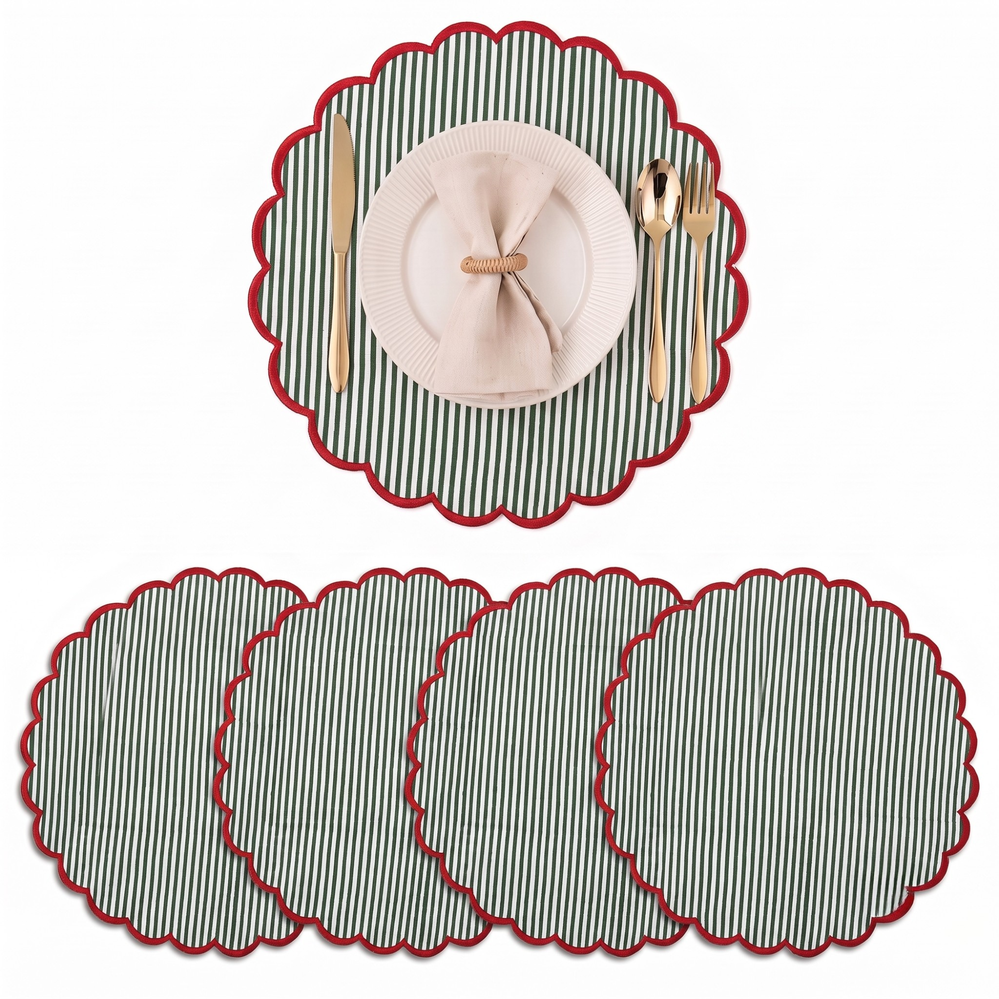 Blue Stripe Round Placemat Ridhi Block Print