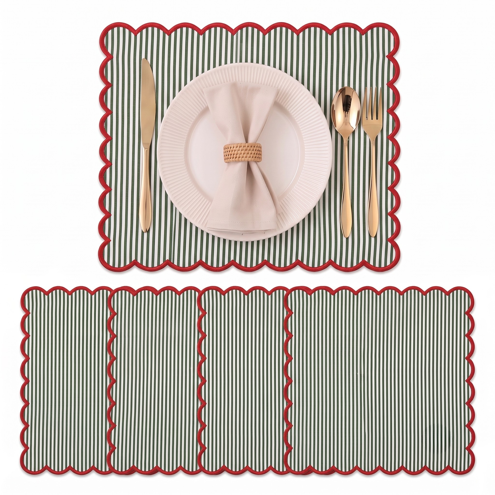 Green Stripe Round Placemat Ridhi Block Print