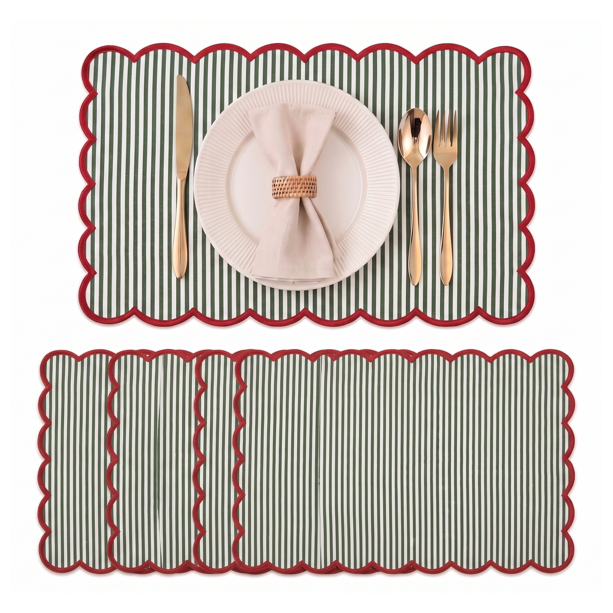 Green Stripe Round Placemat Ridhi Block Print