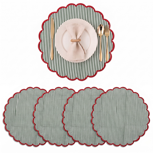 Green Stripe Round Placemat Ridhi Block Print