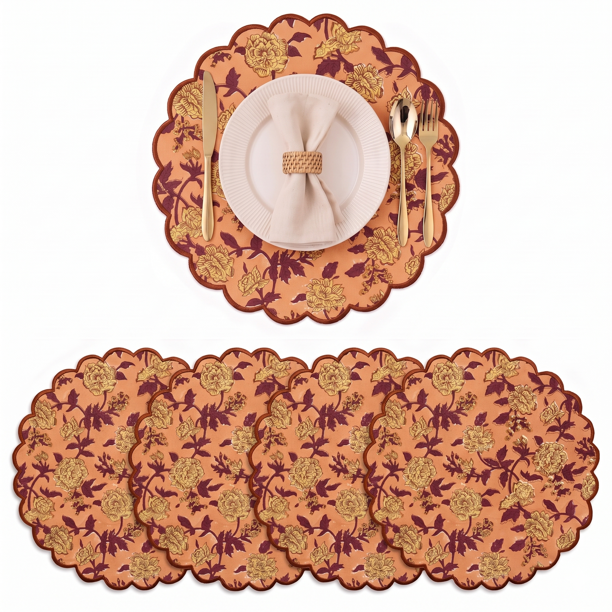 Apricot Rosette Vine Round / Square / Rectangle / Placemats