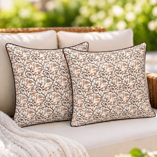 Brown Meadow Vine piping Pillow Cover RIDHI
