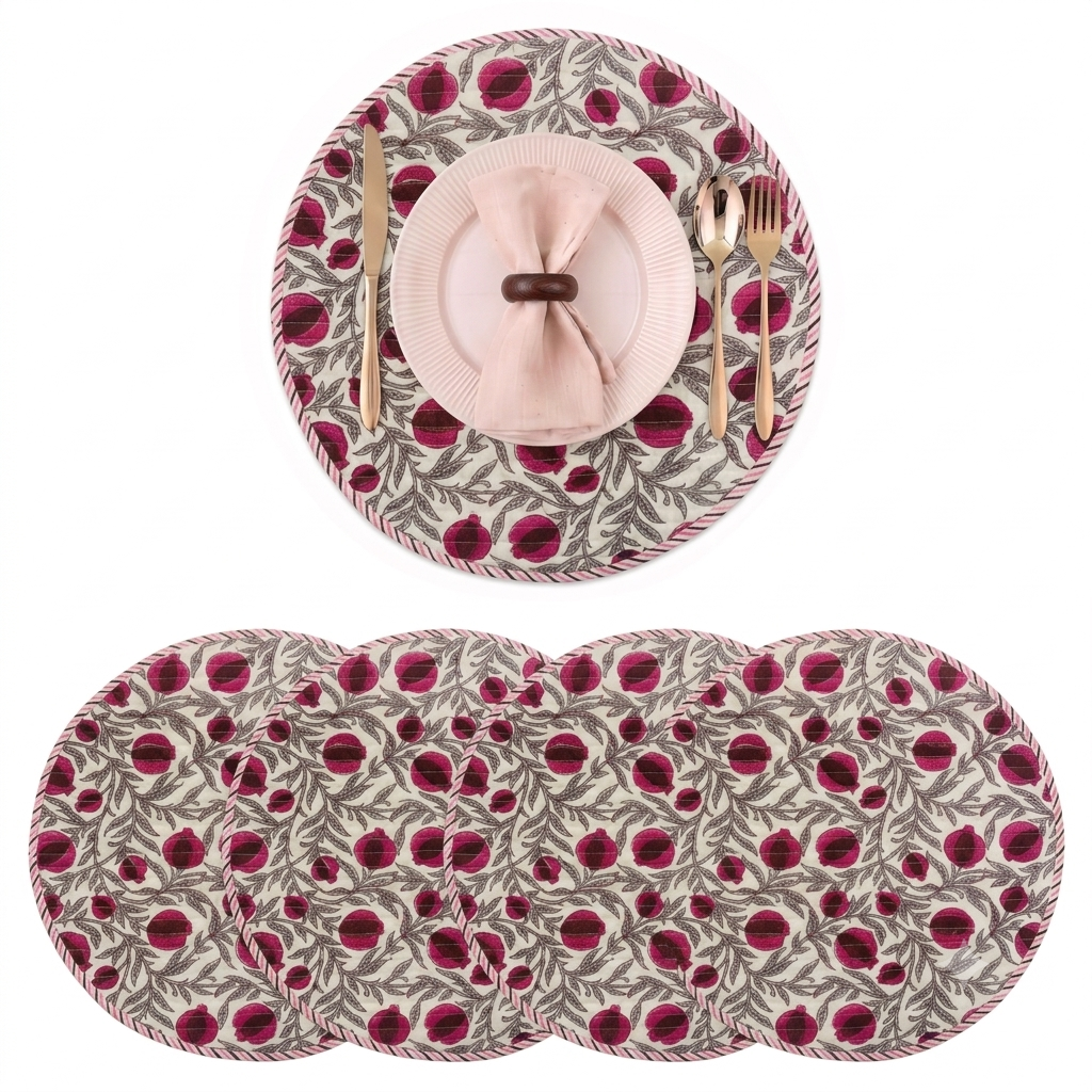 Sangria Red Round Placemat Ridhi Block Print