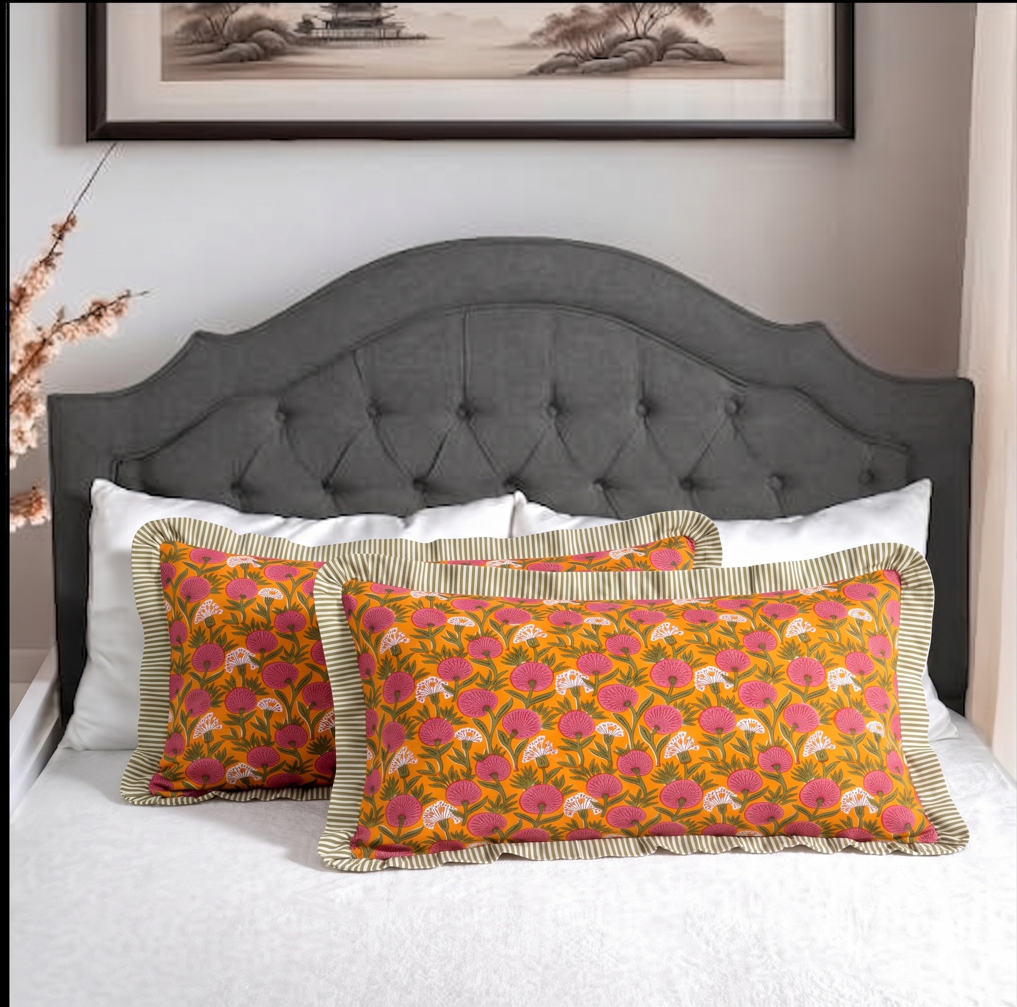 Tangerine orange Bedding Pillow Cover Ridhi Block Print