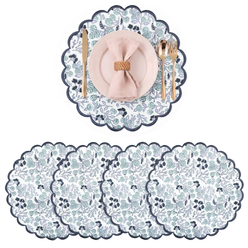 Denim Blue Round Placemat Ridhi Block Print
