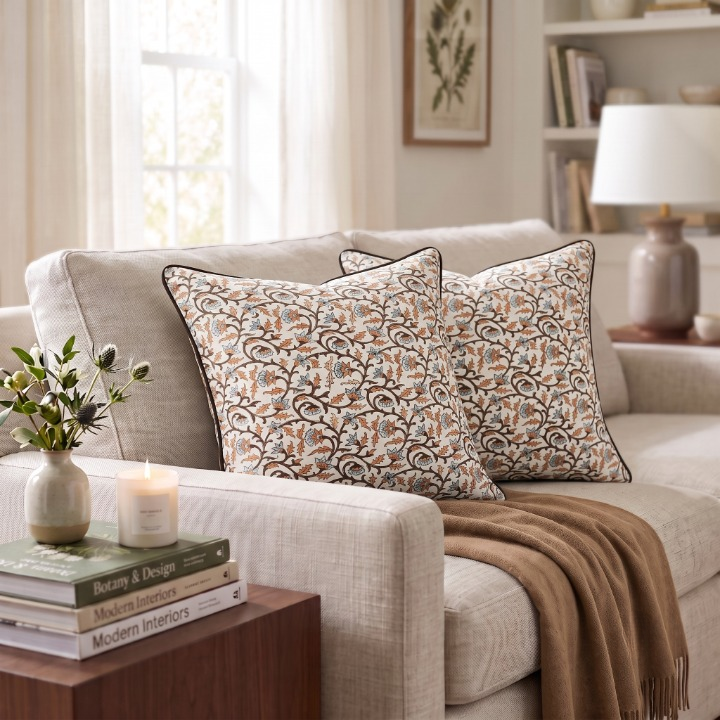 Brown Meadow Vine piping Pillow Cover RIDHI