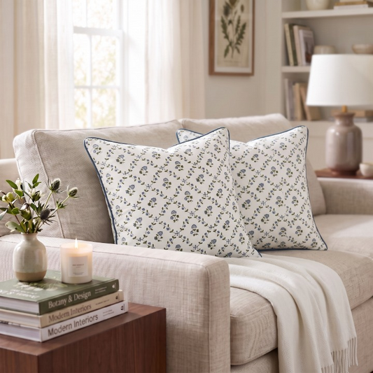 Powder Blue Piping Pillow Cover Ridhi Block Print