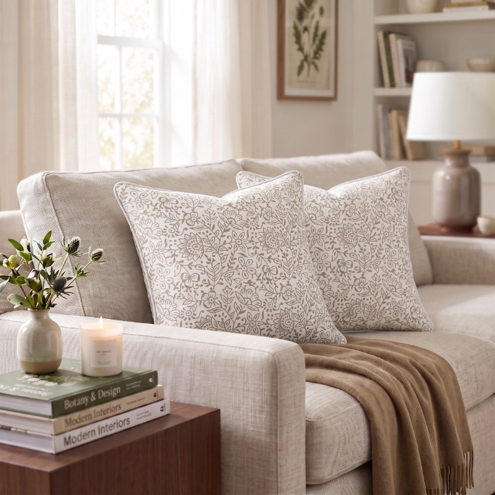 Taupe Piping Pillow Cover Ridhi Block Print