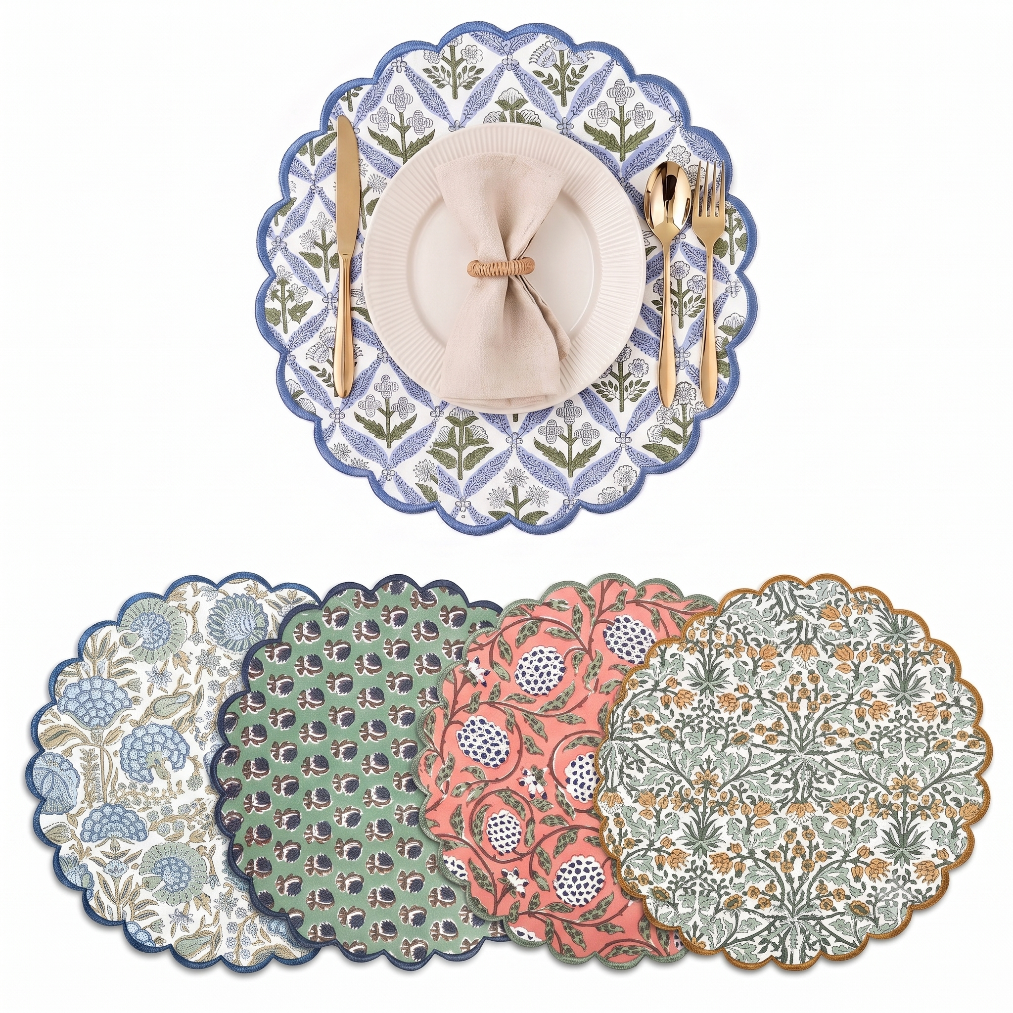 Mix Round Placemat Ridhi Block Print