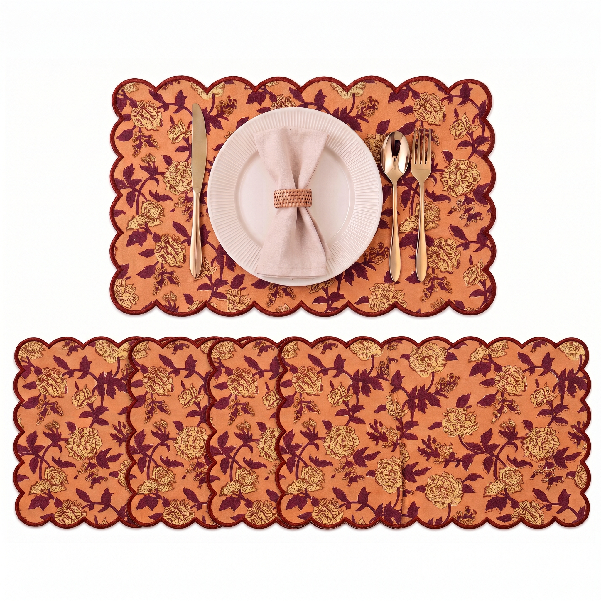 Apricot Rosette Vine Round / Square / Rectangle / Placemats