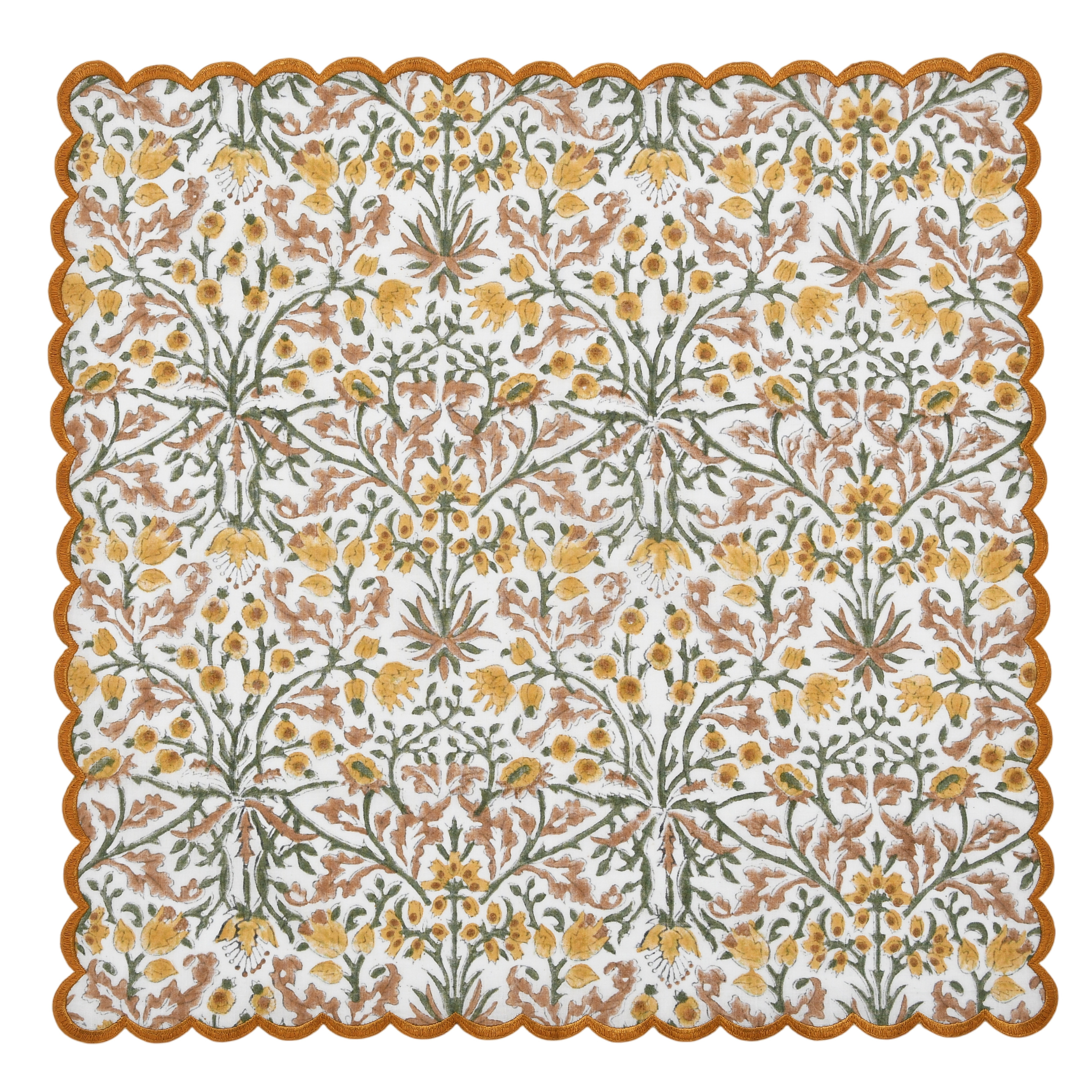 Decorative tablecloth with floral pattern on a white background
