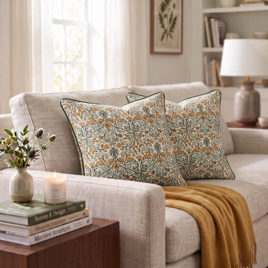 Goldenrod Yellow Piping Pillow Cover Ridhi Block Print
