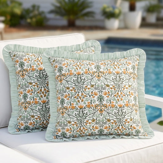 Goldenrod Yellow Ruffle Pillow Cover Ridhi Block Print
