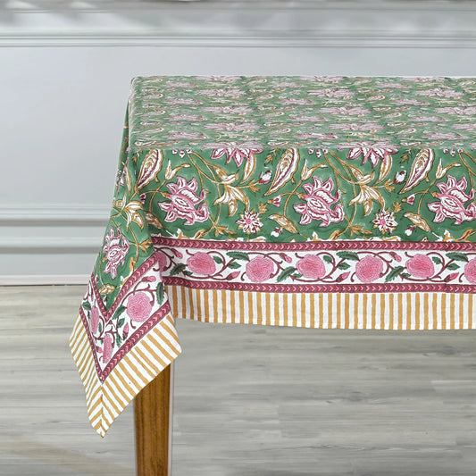 Hunters Green Rectangle Tablecloth - Ridhi Block Print