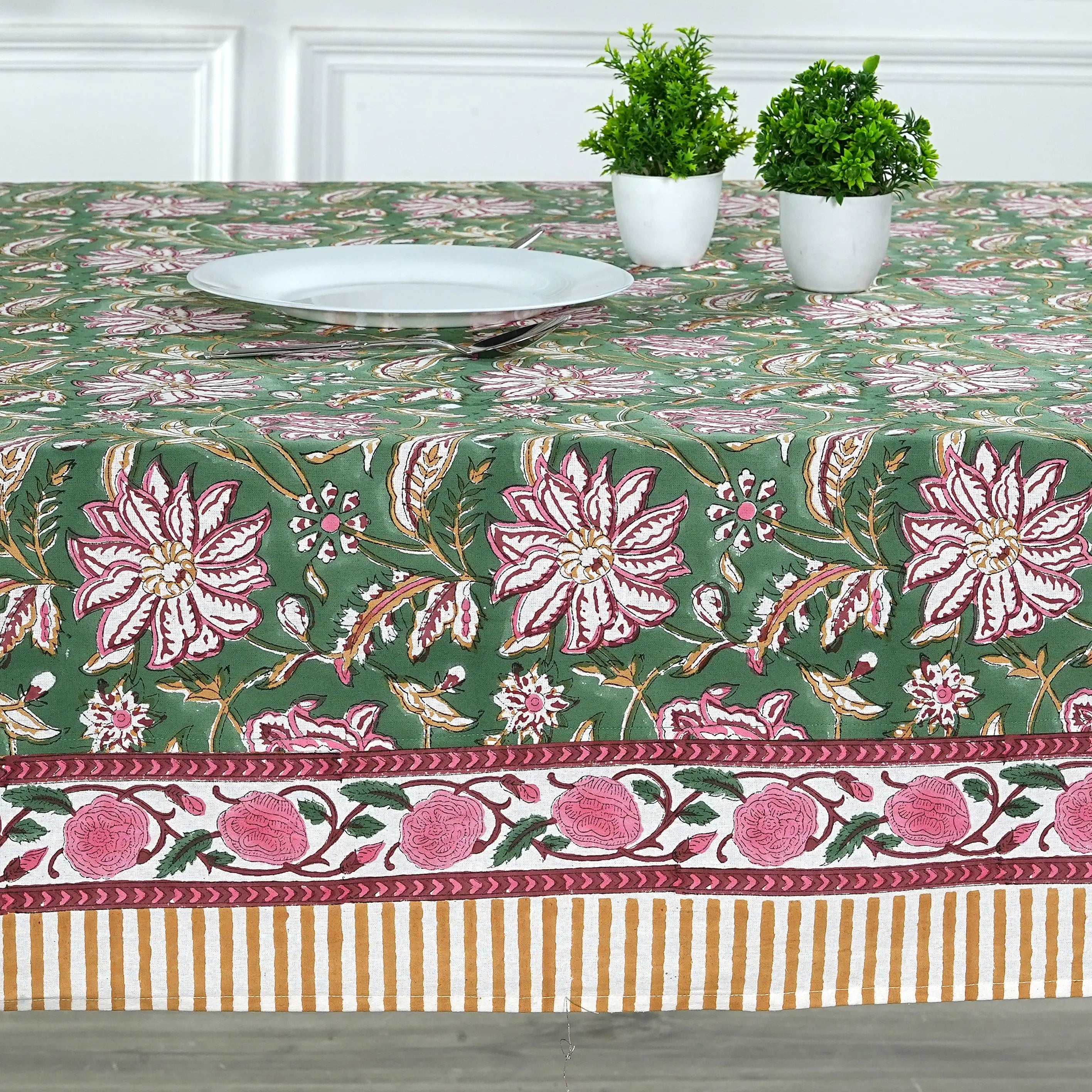 Hunter Green Square Tablecloth - Ridhi Block Print