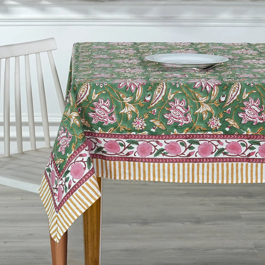 Hunters Green Rectangle Tablecloth - Ridhi Block Print