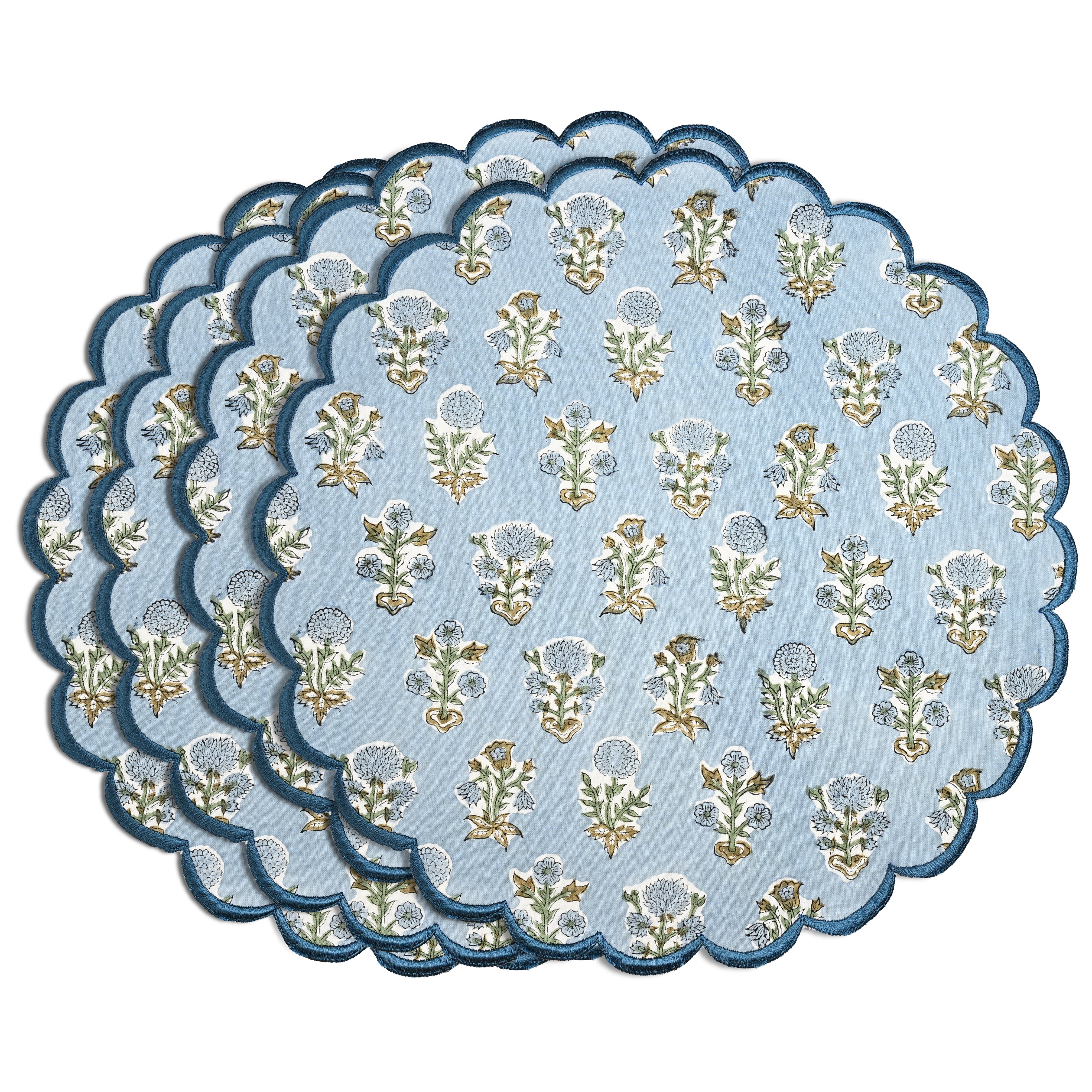Harbor Blue Round Placemats Ridhi Block Print