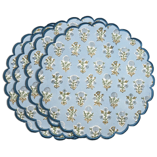 Harbor Blue Round Placemats Ridhi Block Print