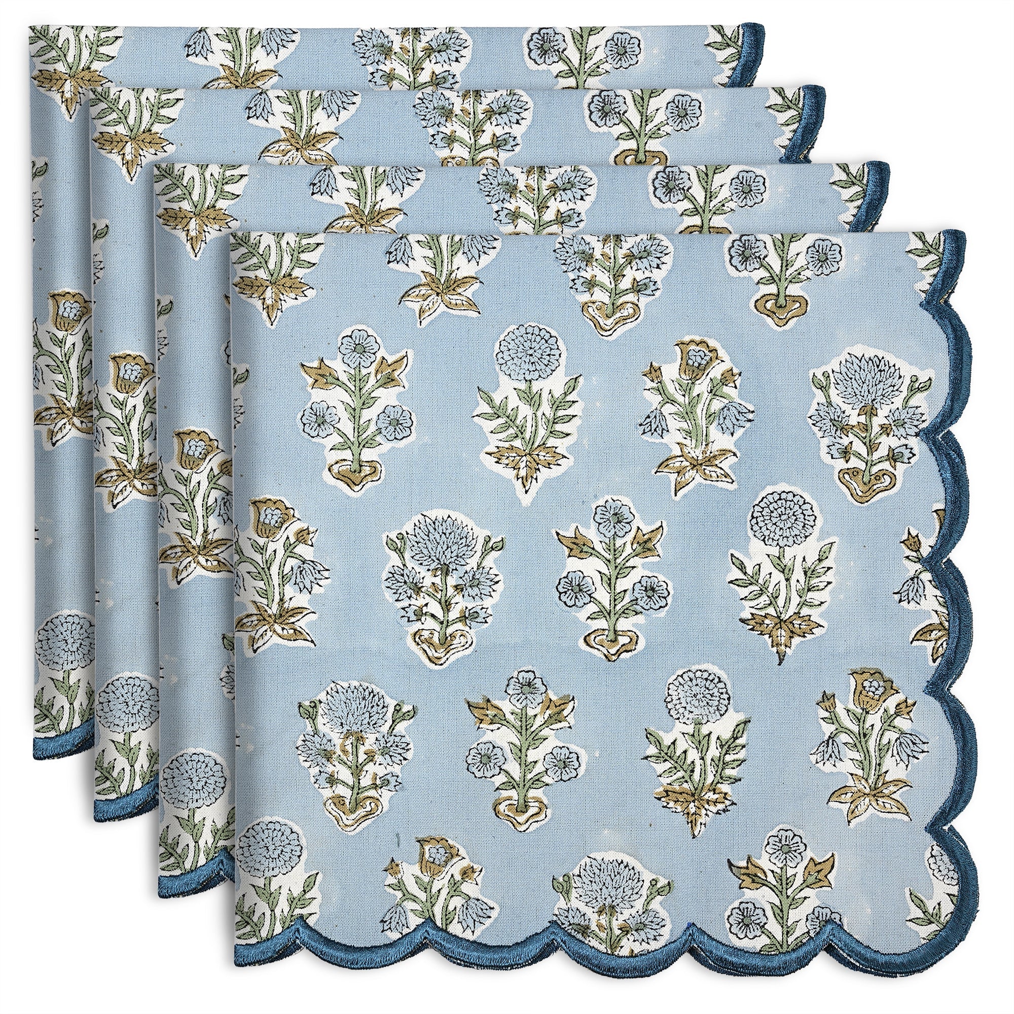 Harbor Blue Embroidery Napkins Ridhi Block Print